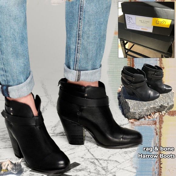 NIB $495 rag & bone | Leather | Harrow | Metal Stud Ankle Boots in Black - Picture 1 of 12
